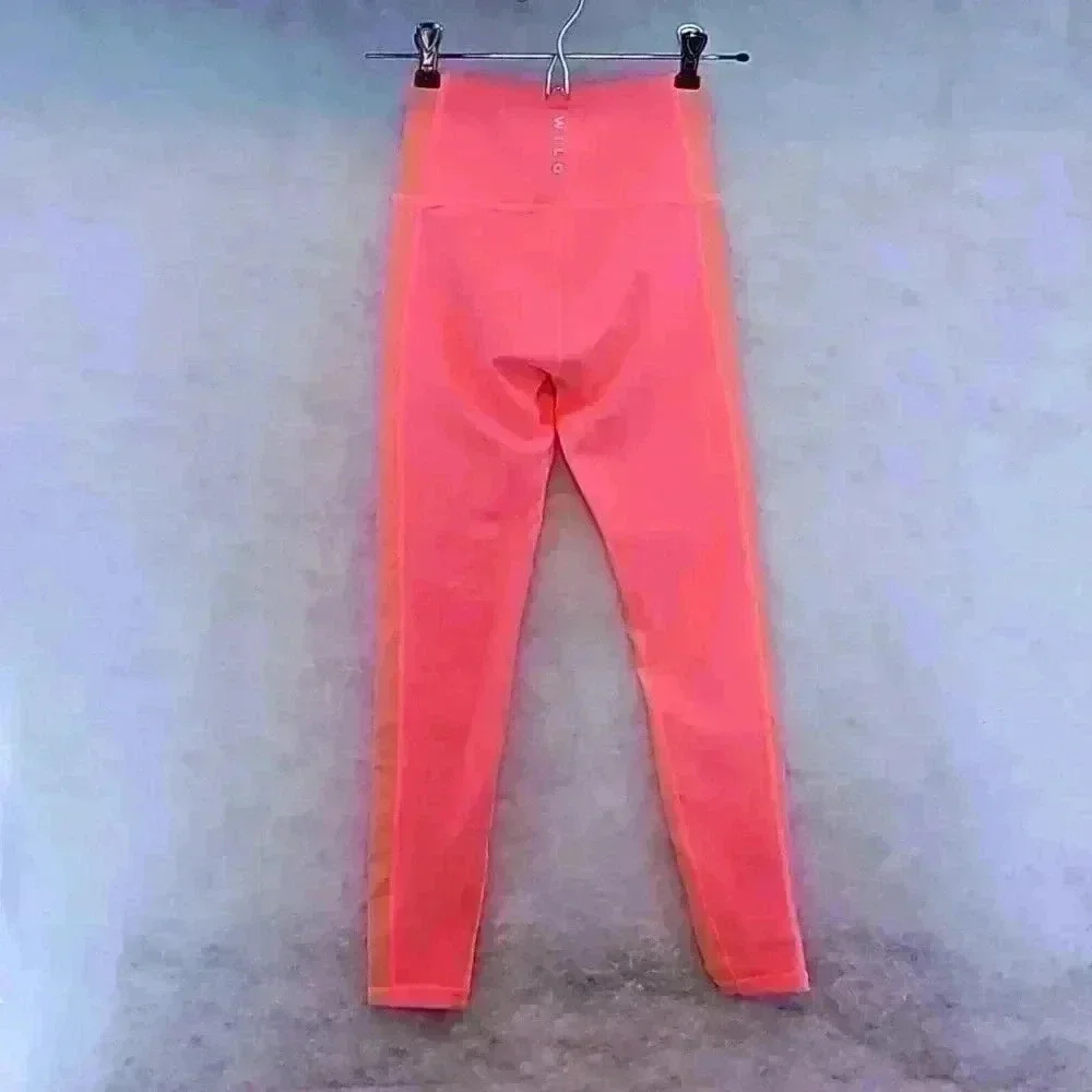 Wilo Women's Full Length Rib‎ Contrast Leggings XS Pink and Peach NWT - Picture 4 of 6